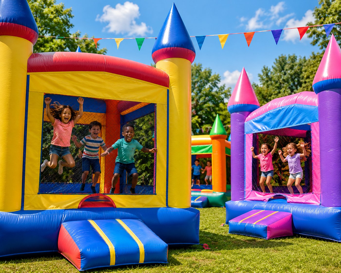 Kids bouncing on inflatables